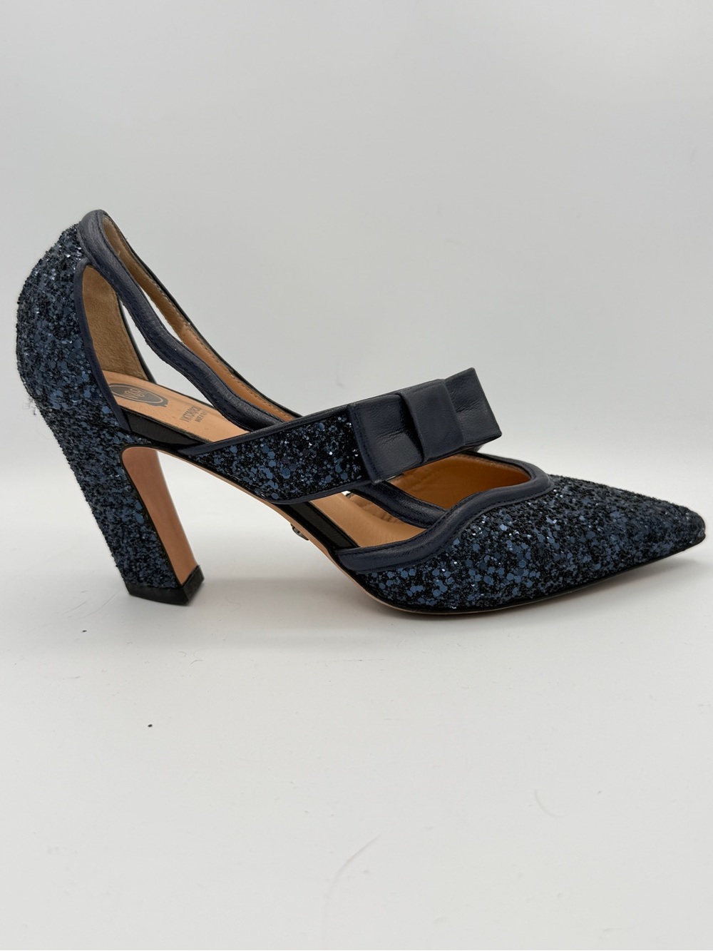 Viktor & Rolf Blue Glitter Pump With Bow Special Occasion Holiday 38.5